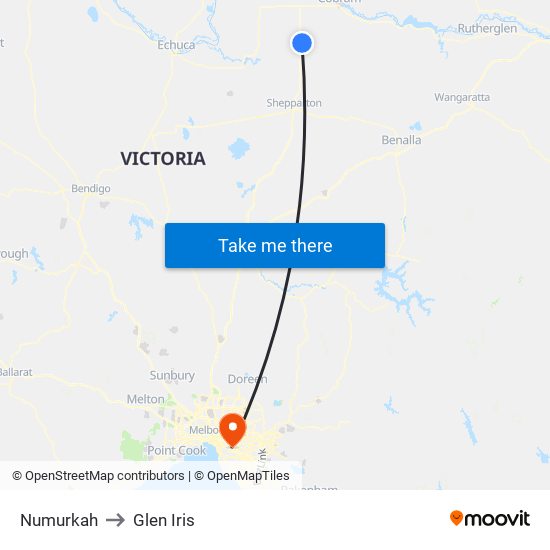 Numurkah to Glen Iris map