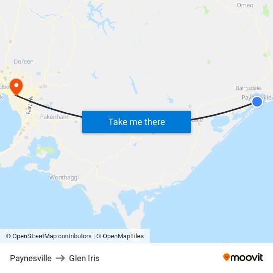 Paynesville to Glen Iris map