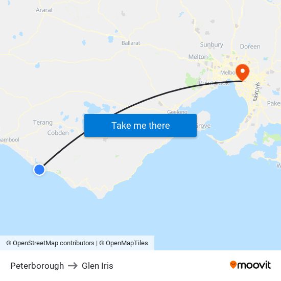 Peterborough to Glen Iris map