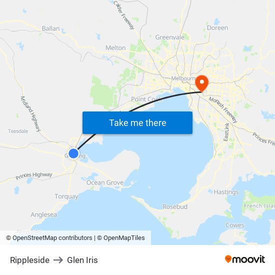 Rippleside to Glen Iris map