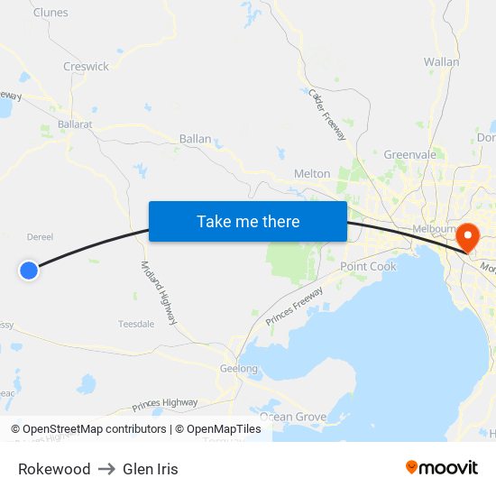 Rokewood to Glen Iris map