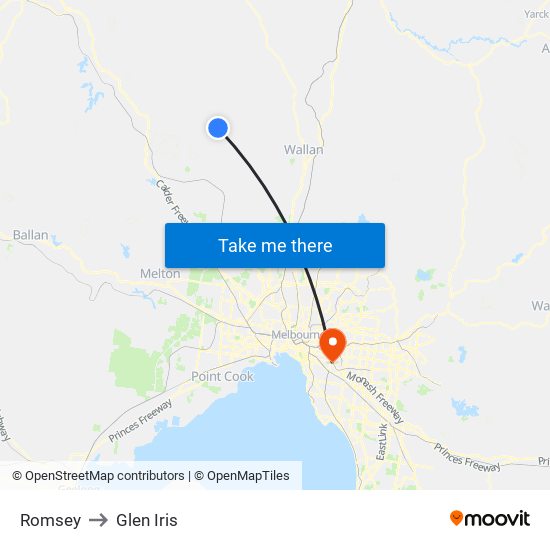 Romsey to Glen Iris map