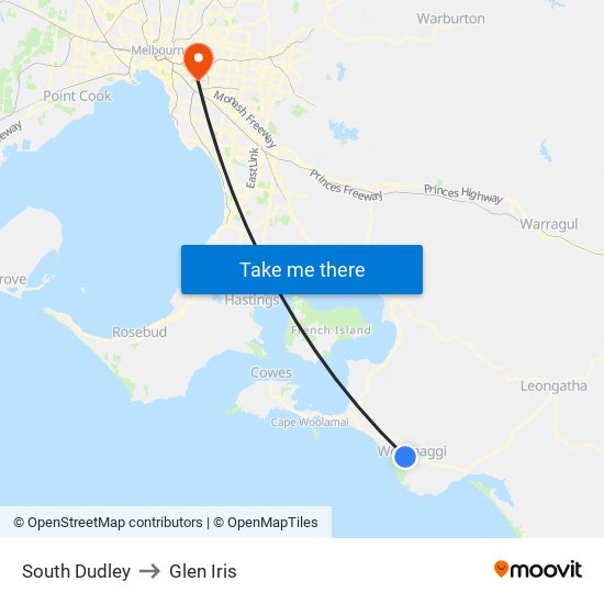 South Dudley to Glen Iris map