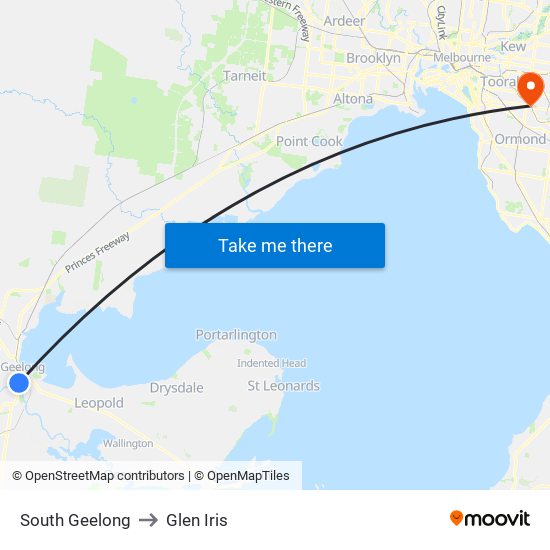South Geelong to Glen Iris map