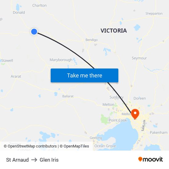 St Arnaud to Glen Iris map