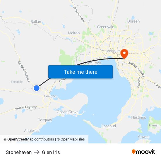 Stonehaven to Glen Iris map