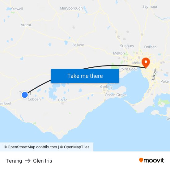 Terang to Glen Iris map