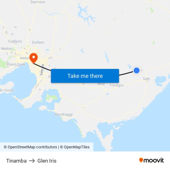 Tinamba to Glen Iris map