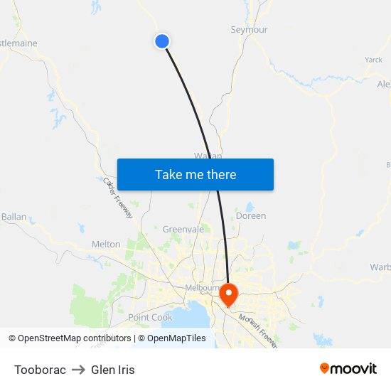 Tooborac to Glen Iris map