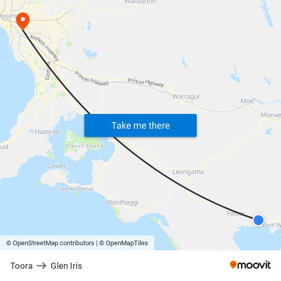 Toora to Glen Iris map