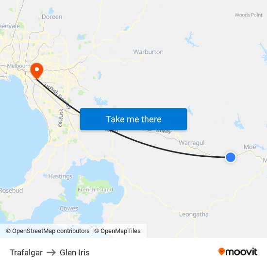 Trafalgar to Glen Iris map