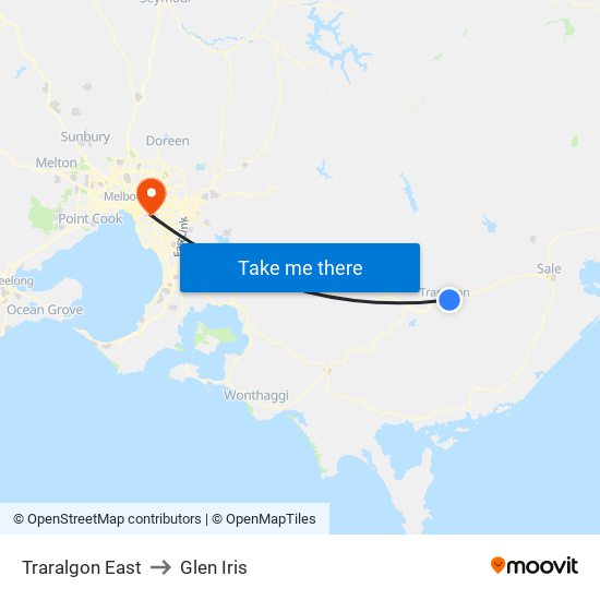 Traralgon East to Glen Iris map