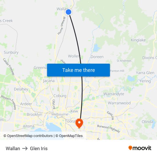 Wallan to Glen Iris map