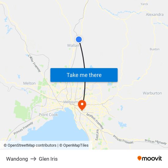 Wandong to Glen Iris map