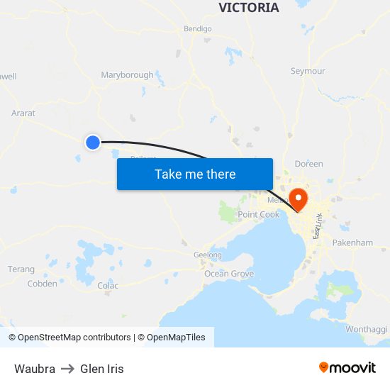 Waubra to Glen Iris map