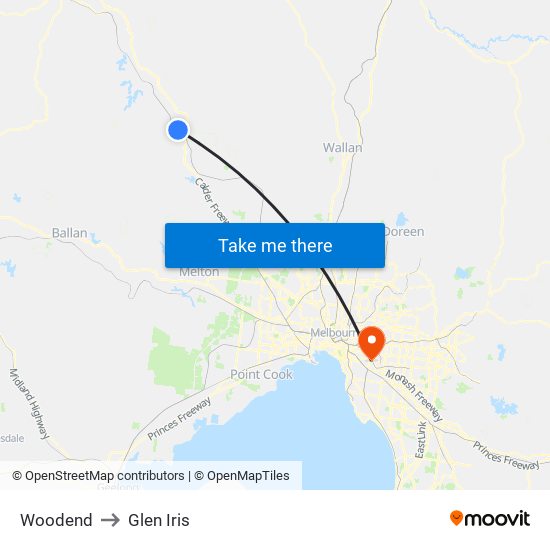 Woodend to Glen Iris map