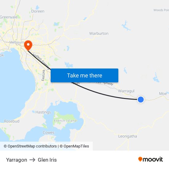 Yarragon to Glen Iris map