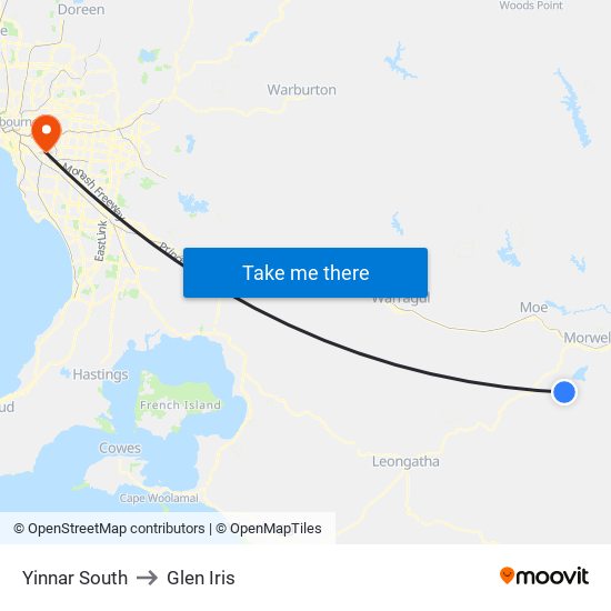 Yinnar South to Glen Iris map