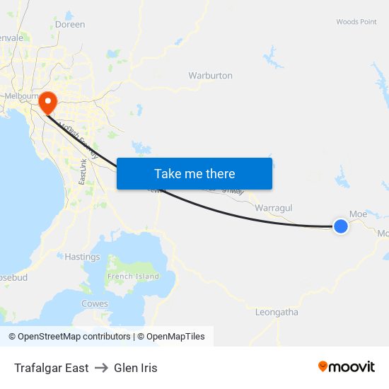 Trafalgar East to Glen Iris map