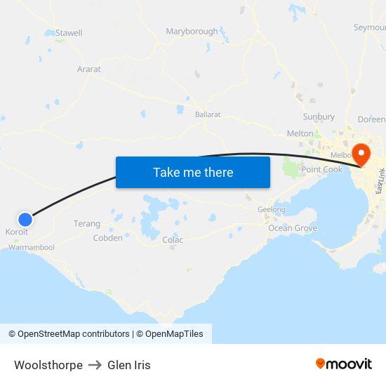 Woolsthorpe to Glen Iris map