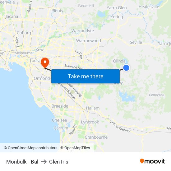 Monbulk - Bal to Glen Iris map