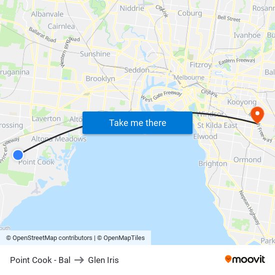 Point Cook - Bal to Glen Iris map