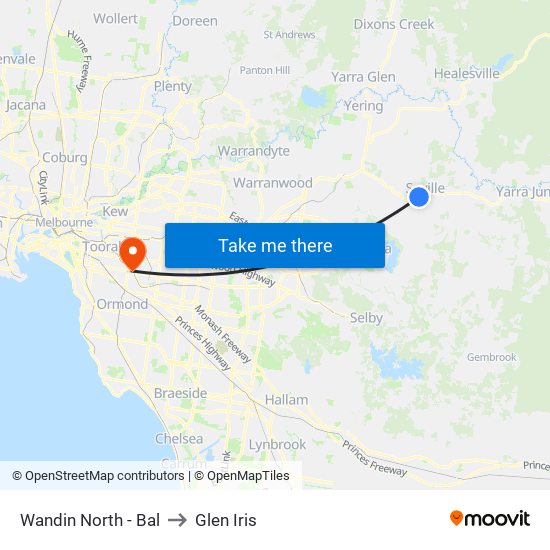 Wandin North - Bal to Glen Iris map