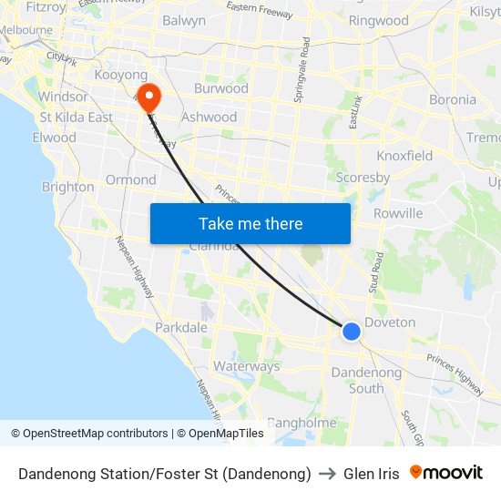 Dandenong Station/Foster St (Dandenong) to Glen Iris map