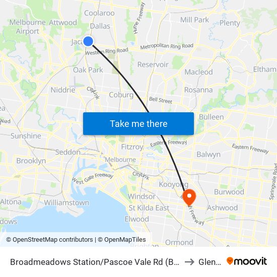 Broadmeadows Station/Pascoe Vale Rd (Broadmeadows) to Glen Iris map