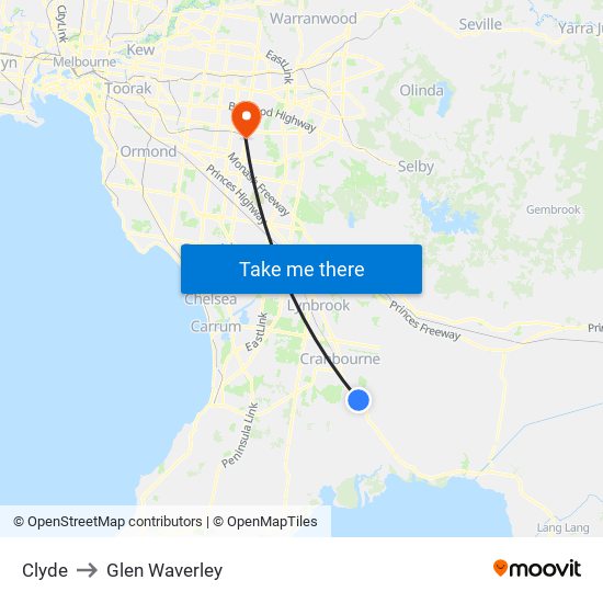 Clyde to Glen Waverley map