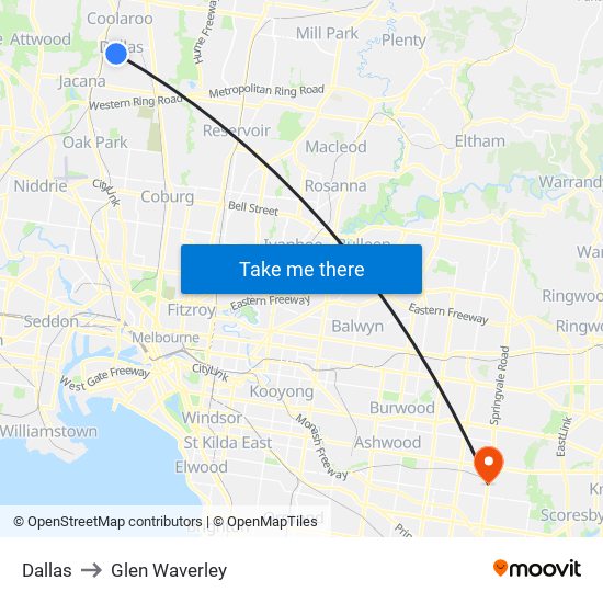 Dallas to Glen Waverley map