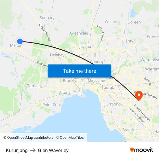 Kurunjang to Glen Waverley map