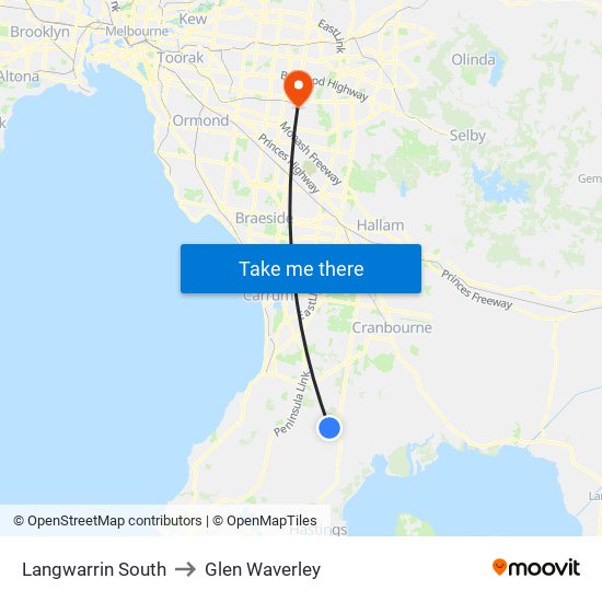 Langwarrin South to Glen Waverley map