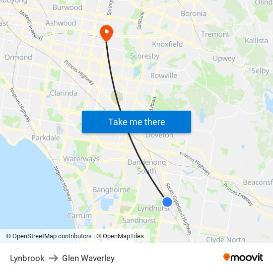 Lynbrook to Glen Waverley map