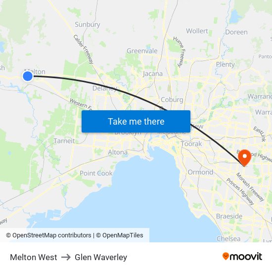 Melton West to Glen Waverley map