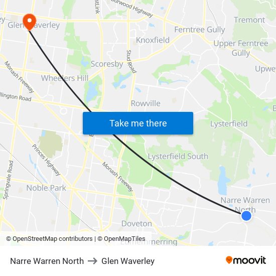 Narre Warren North to Glen Waverley map