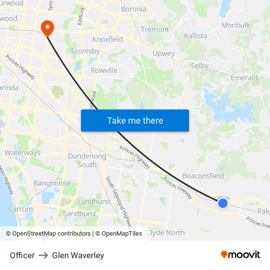 Officer to Glen Waverley map