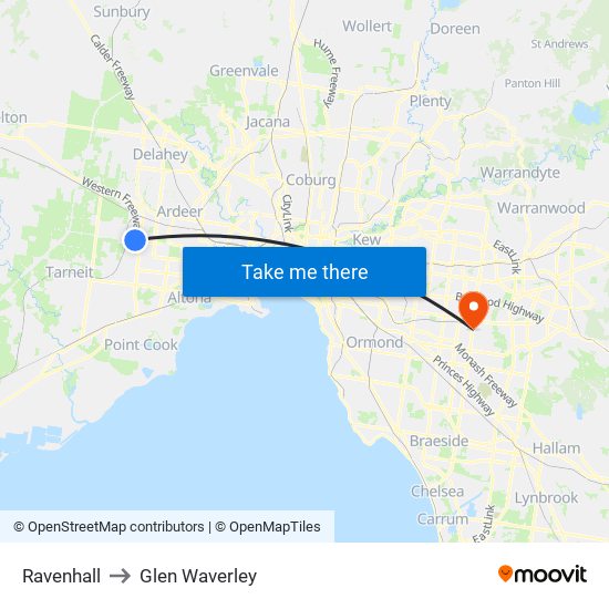 Ravenhall to Glen Waverley map