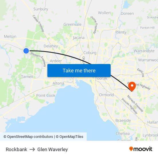 Rockbank to Glen Waverley map