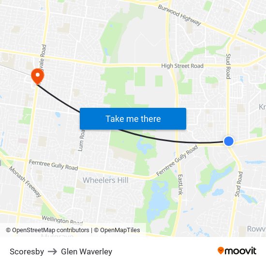 Scoresby to Glen Waverley map