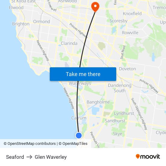 Seaford to Glen Waverley map