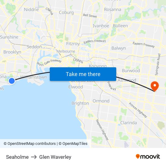 Seaholme to Glen Waverley map