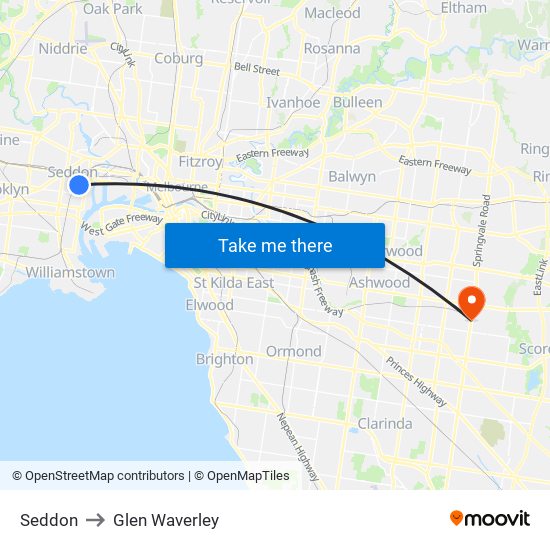 Seddon to Glen Waverley map