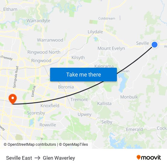 Seville East to Glen Waverley map