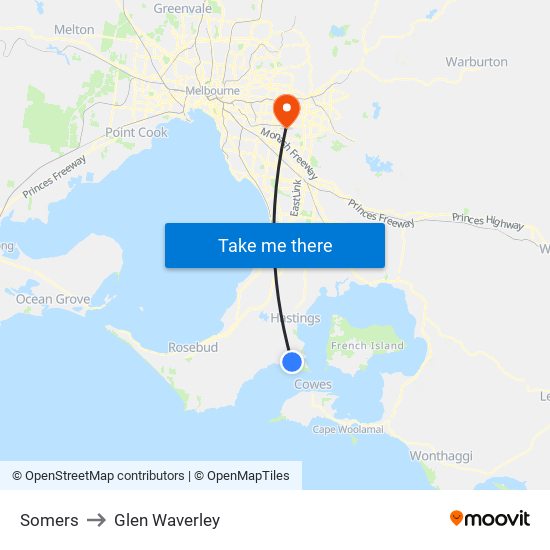 Somers to Glen Waverley map