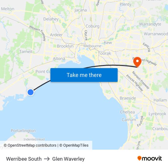 Werribee South to Glen Waverley map