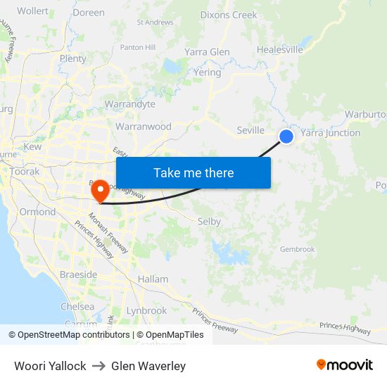 Woori Yallock to Glen Waverley map