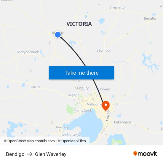 Bendigo to Glen Waverley map