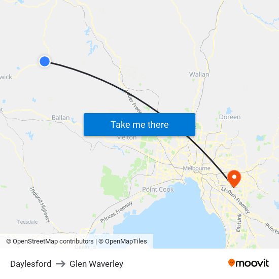 Daylesford to Glen Waverley map