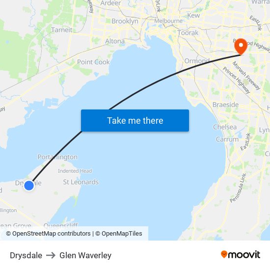 Drysdale to Glen Waverley map